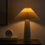 18"in Ribbed Ceramic Table Lamp with Ivory Pleated Shade - Image 2