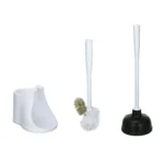Toilet Plunger & Brush with Caddy 3 Piece Set- White - Image 3
